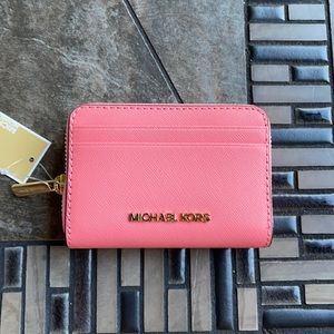 Michael Kors Medium ZipAround Card Case Wallet Grapefruit Leather